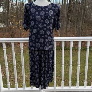 Vintage Norton McNaughton Navy Floral Two-Piece Dress Set 1990s boho cottage
